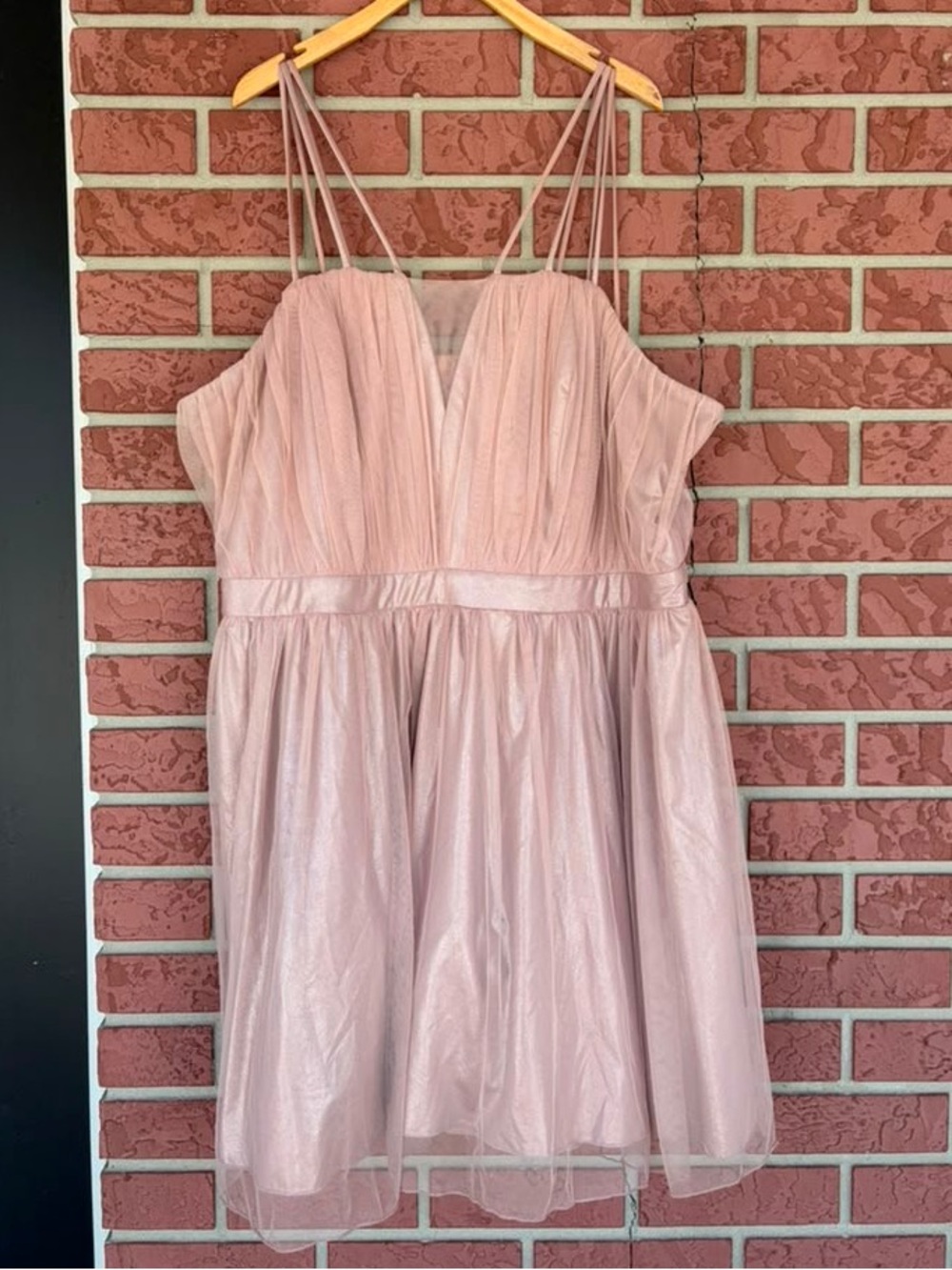 City Studio Blush Pink Double-Spaghetti Mini Tulle Dress